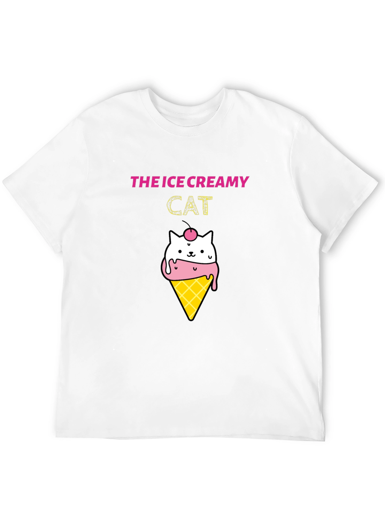 Ice Creamy Cat Graphic Black T-Shirt