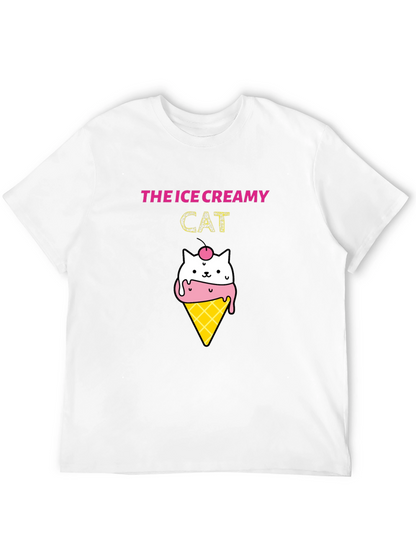 Ice Creamy Cat Graphic Black T-Shirt