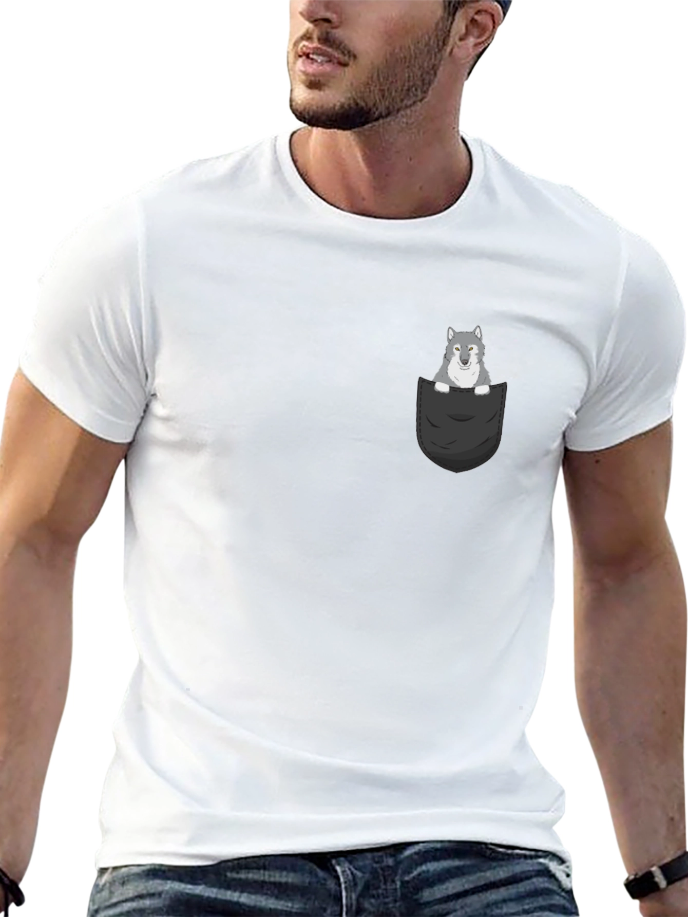 Wolf in Pocket Graphic Tee - Mens Black T-Shirt