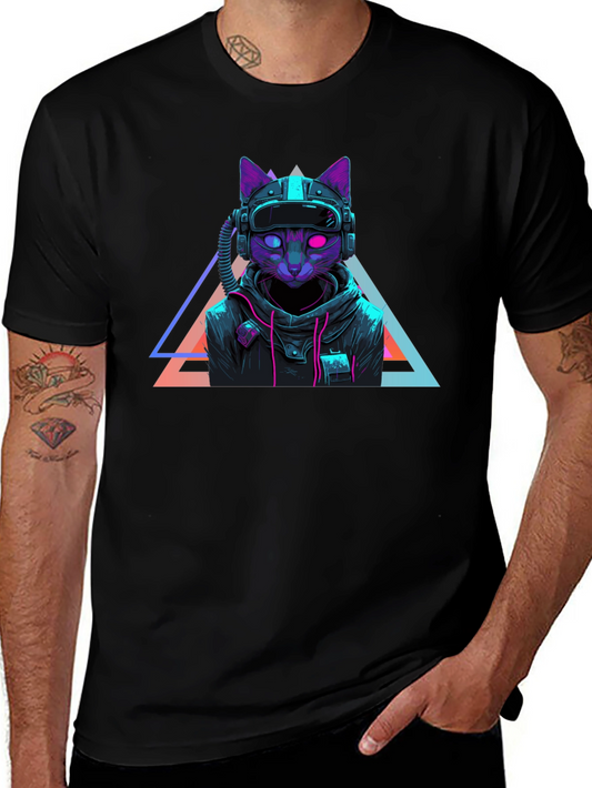 Cyberpunk Cat T-Shirt - Futuristic Neon Design