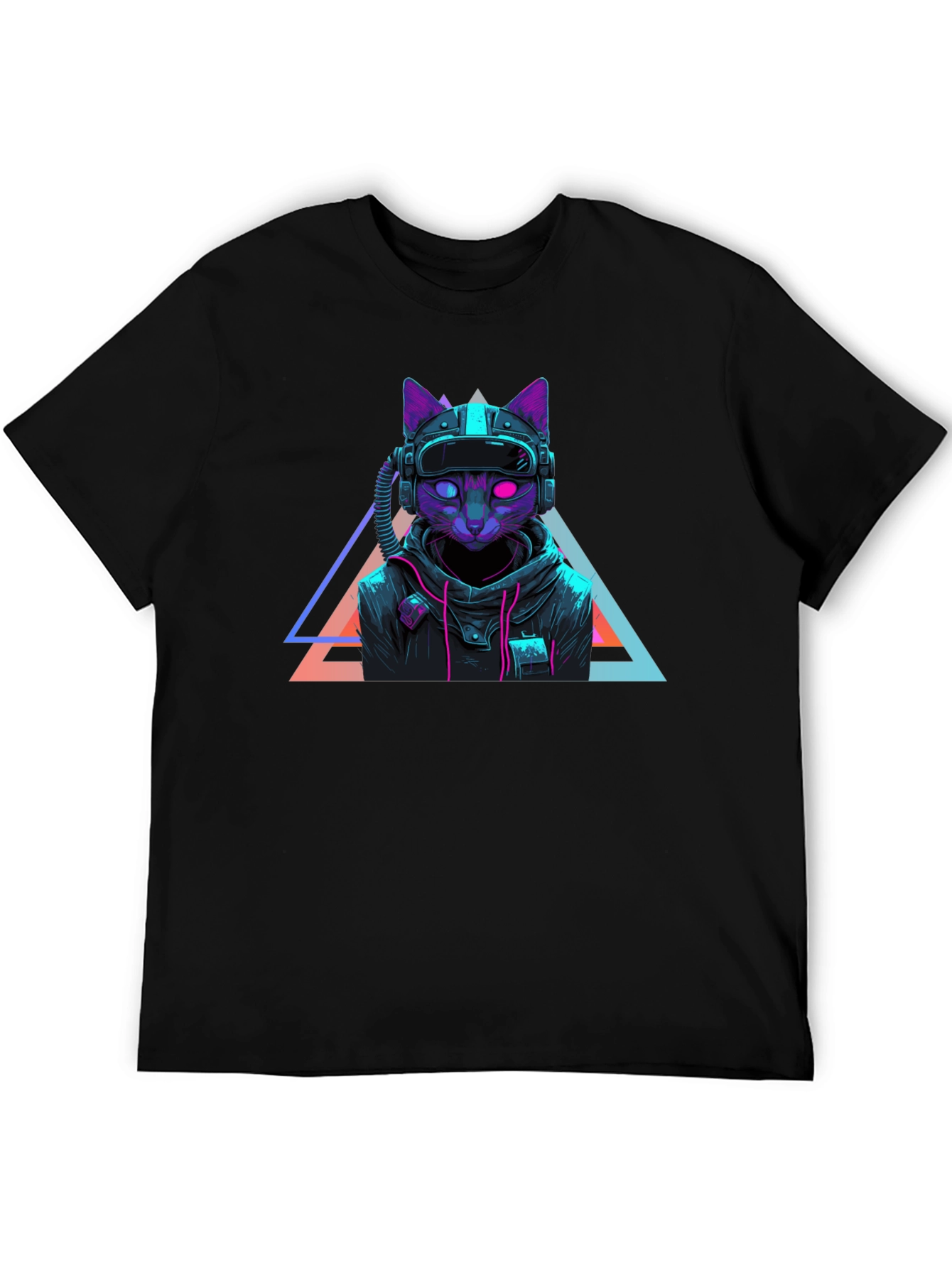 Cyberpunk Cat T-Shirt - Futuristic Neon Design