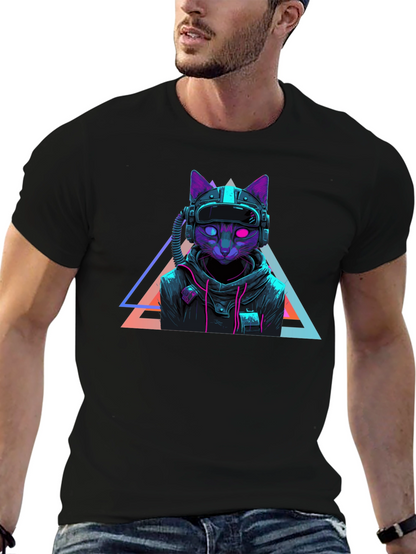 Cyberpunk Cat T-Shirt - Futuristic Neon Design