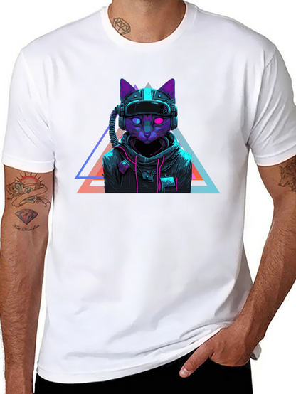 Cyberpunk Cat T-Shirt - Futuristic Neon Design