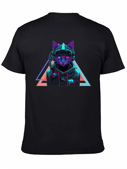 Cyberpunk Cat T-Shirt - Futuristic Neon Design