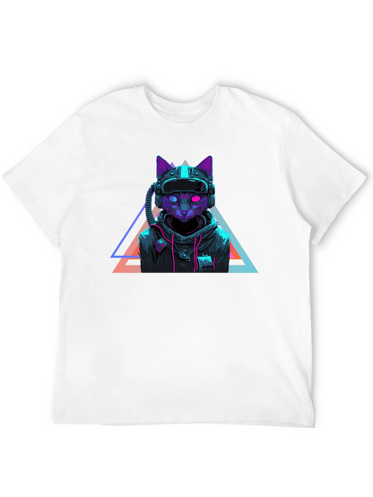 Cyberpunk Cat T-Shirt - Futuristic Neon Design
