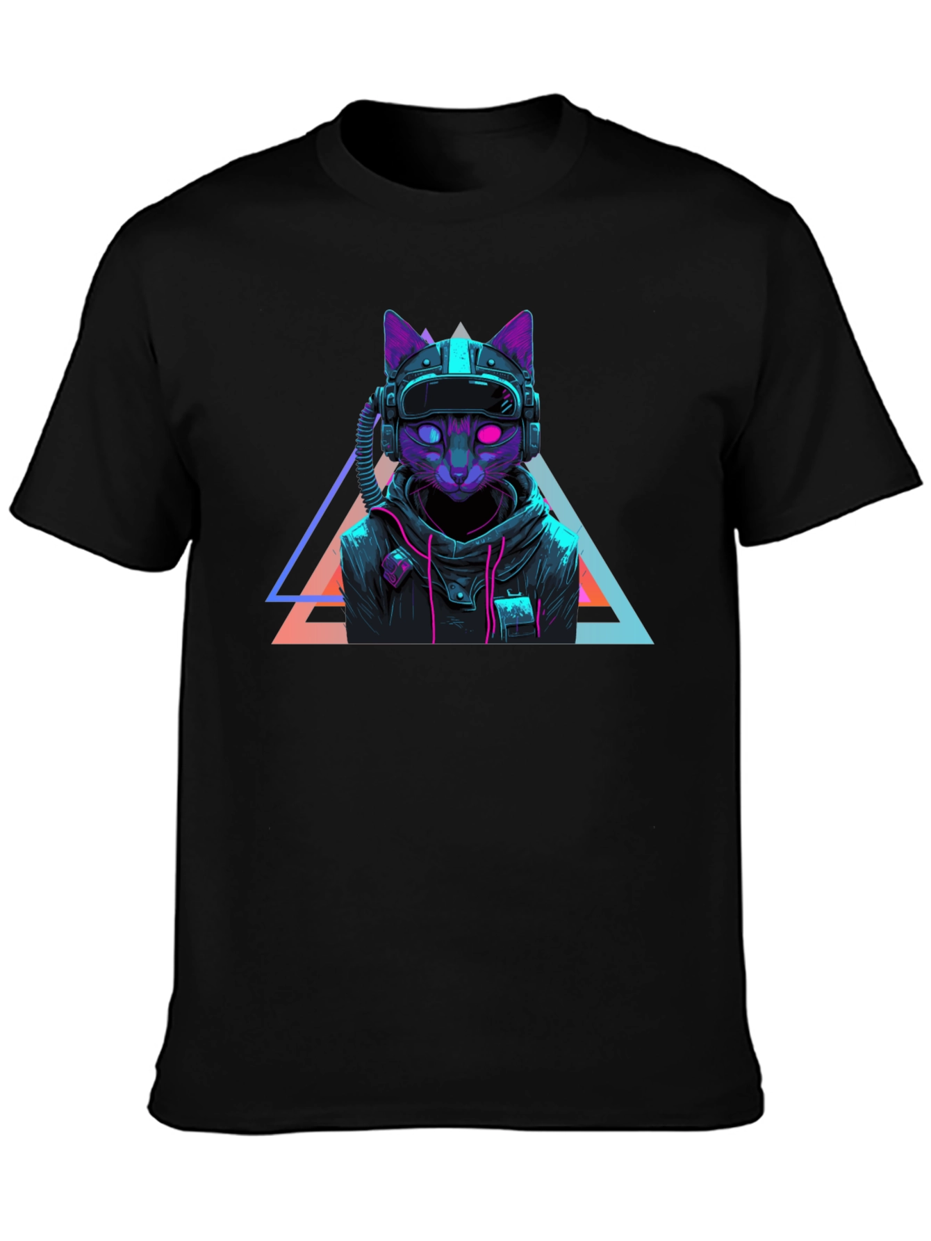 Cyberpunk Cat T-Shirt - Futuristic Neon Design