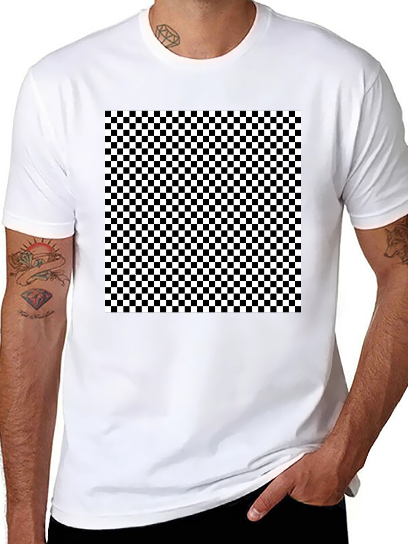 Checkered Pattern Black T-Shirt
