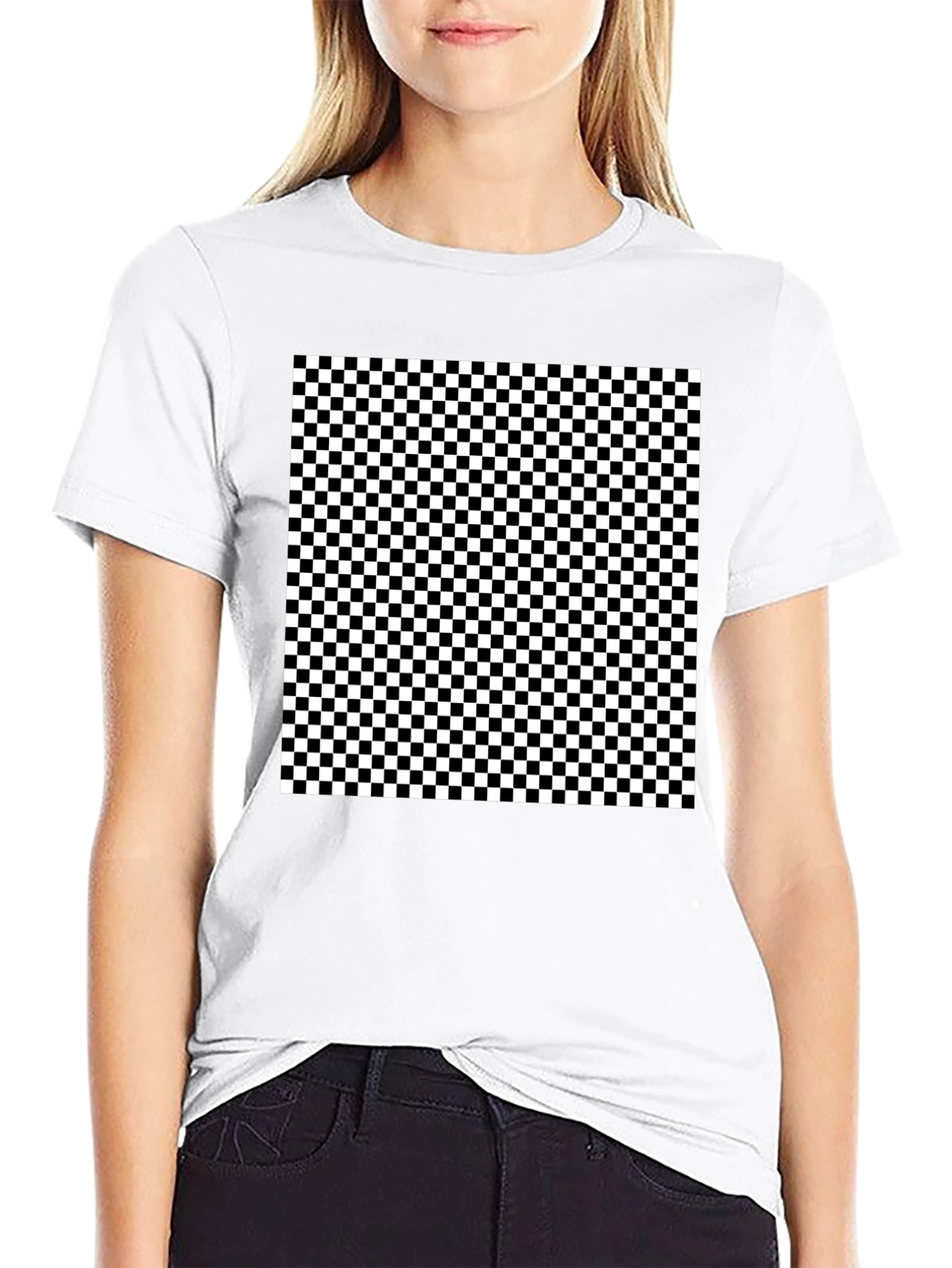 Checkered Pattern Black T-Shirt