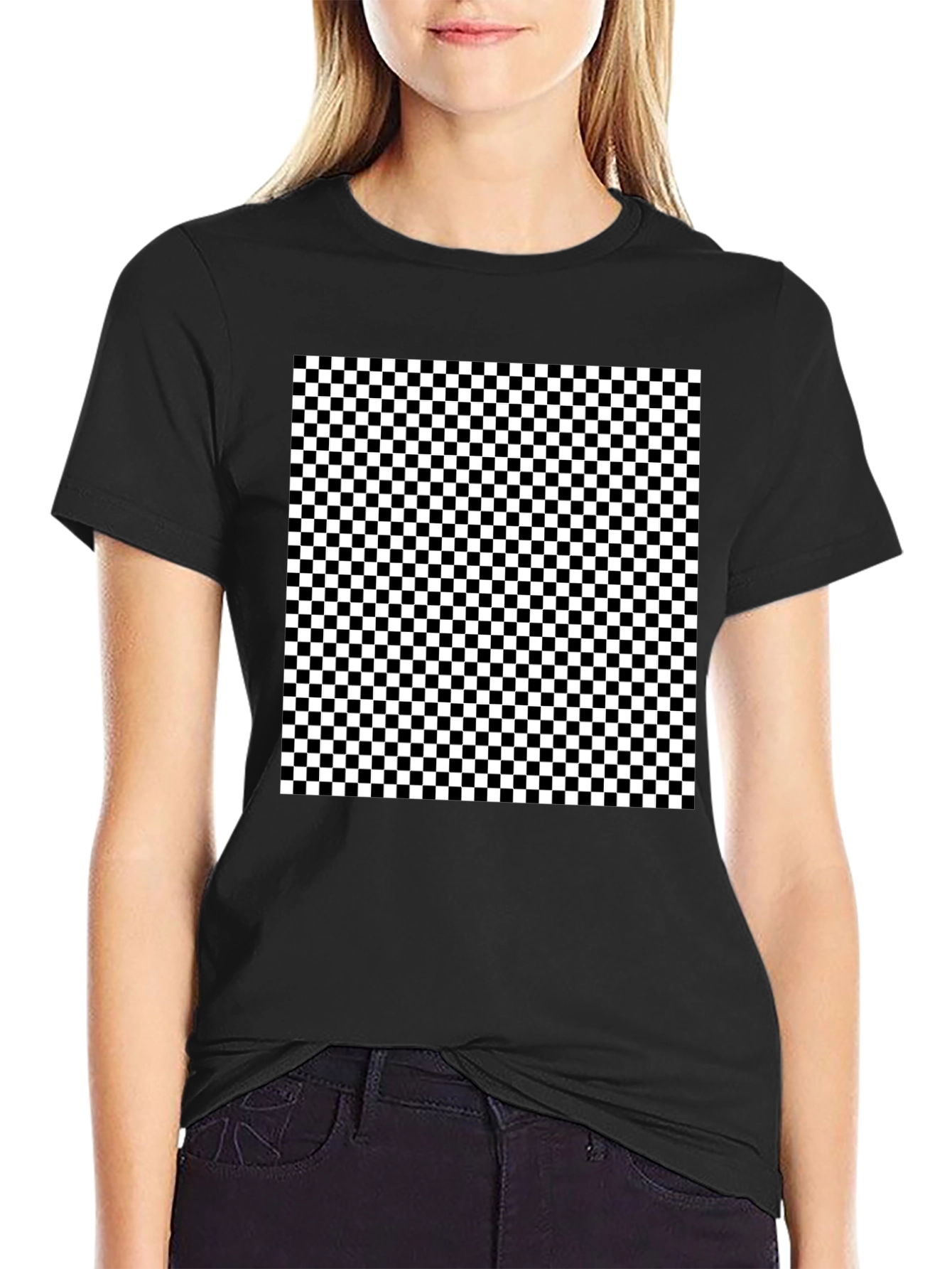 Checkered Pattern Black T-Shirt