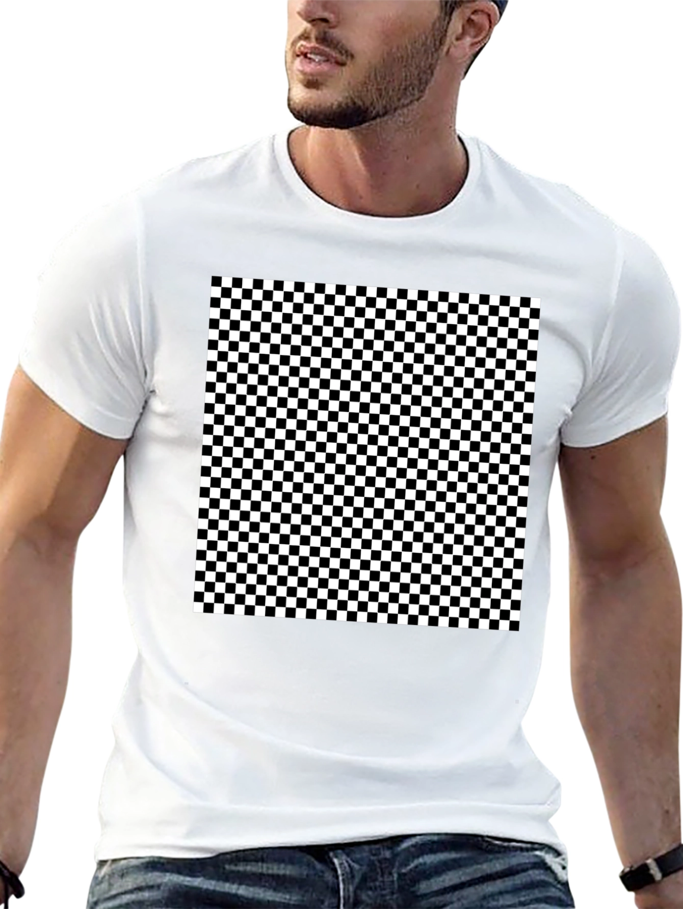 Checkered Pattern Black T-Shirt