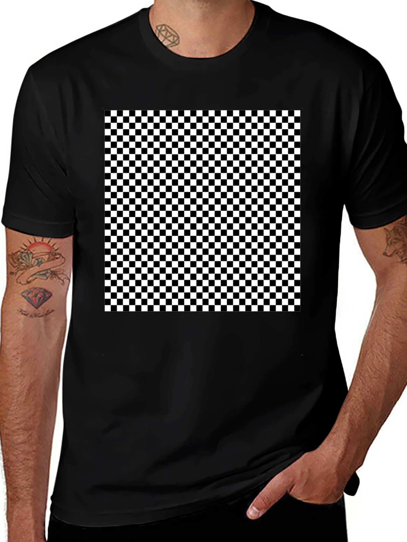 Checkered Pattern Black T-Shirt