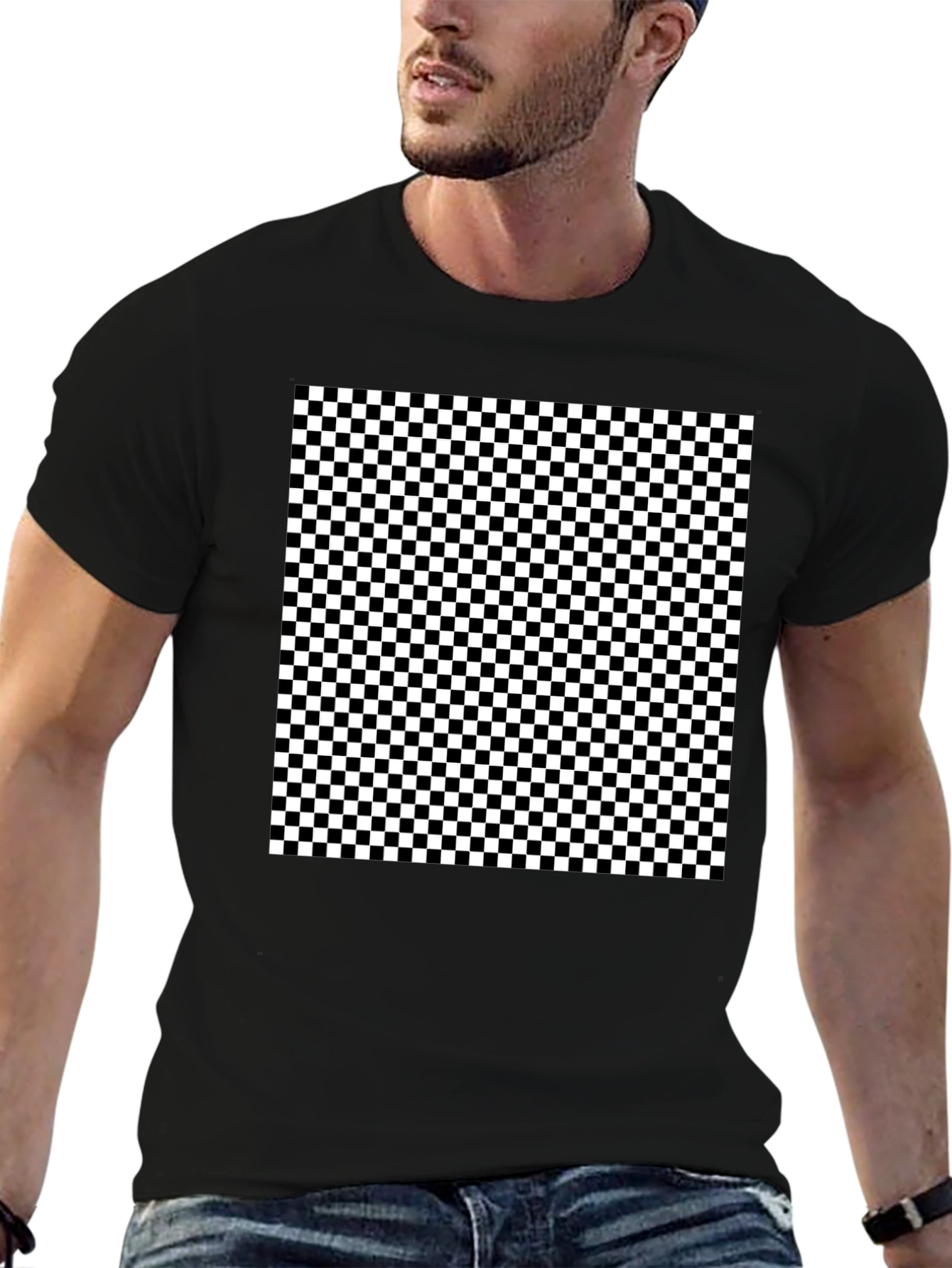 Checkered Pattern Black T-Shirt