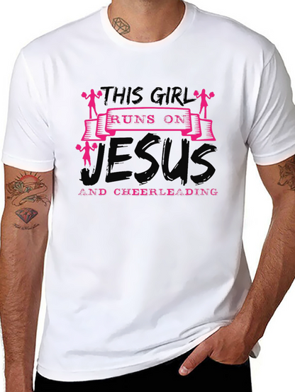 This Girl Runs on Jesus and Cheerleading T-Shirt