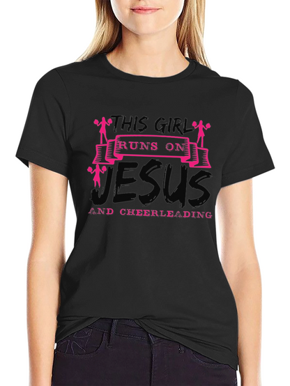 This Girl Runs on Jesus and Cheerleading T-Shirt