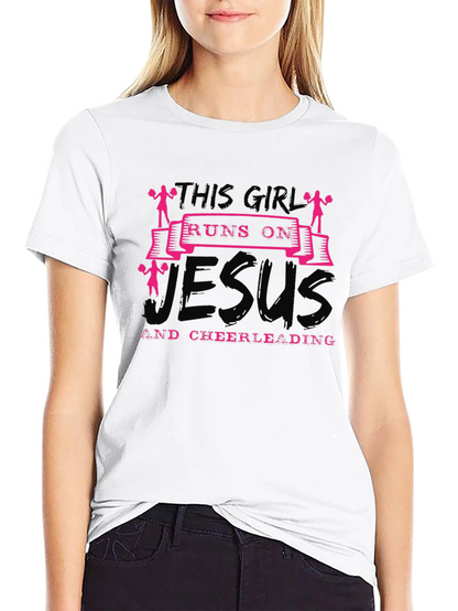 This Girl Runs on Jesus and Cheerleading T-Shirt
