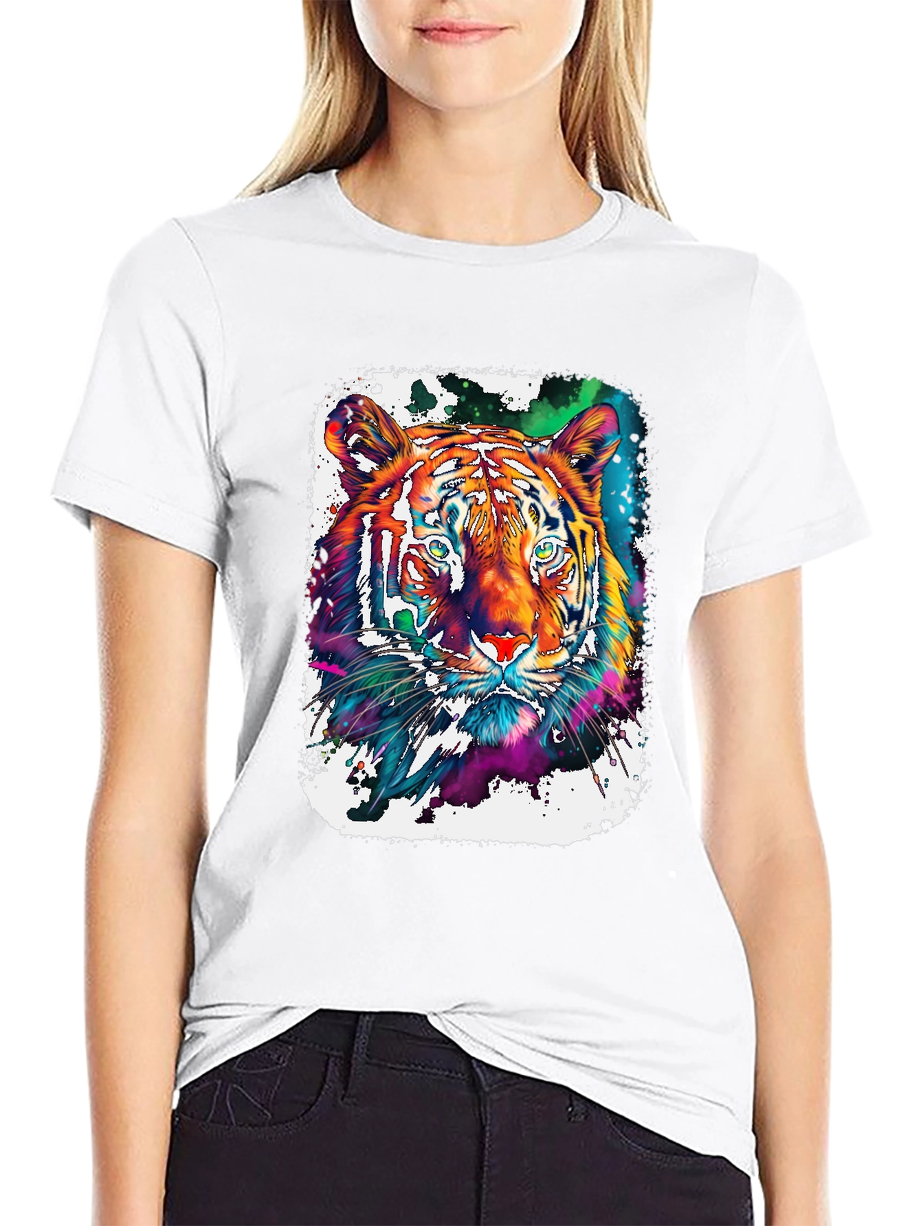 Vivid Tiger Graphic T-Shirt - Black