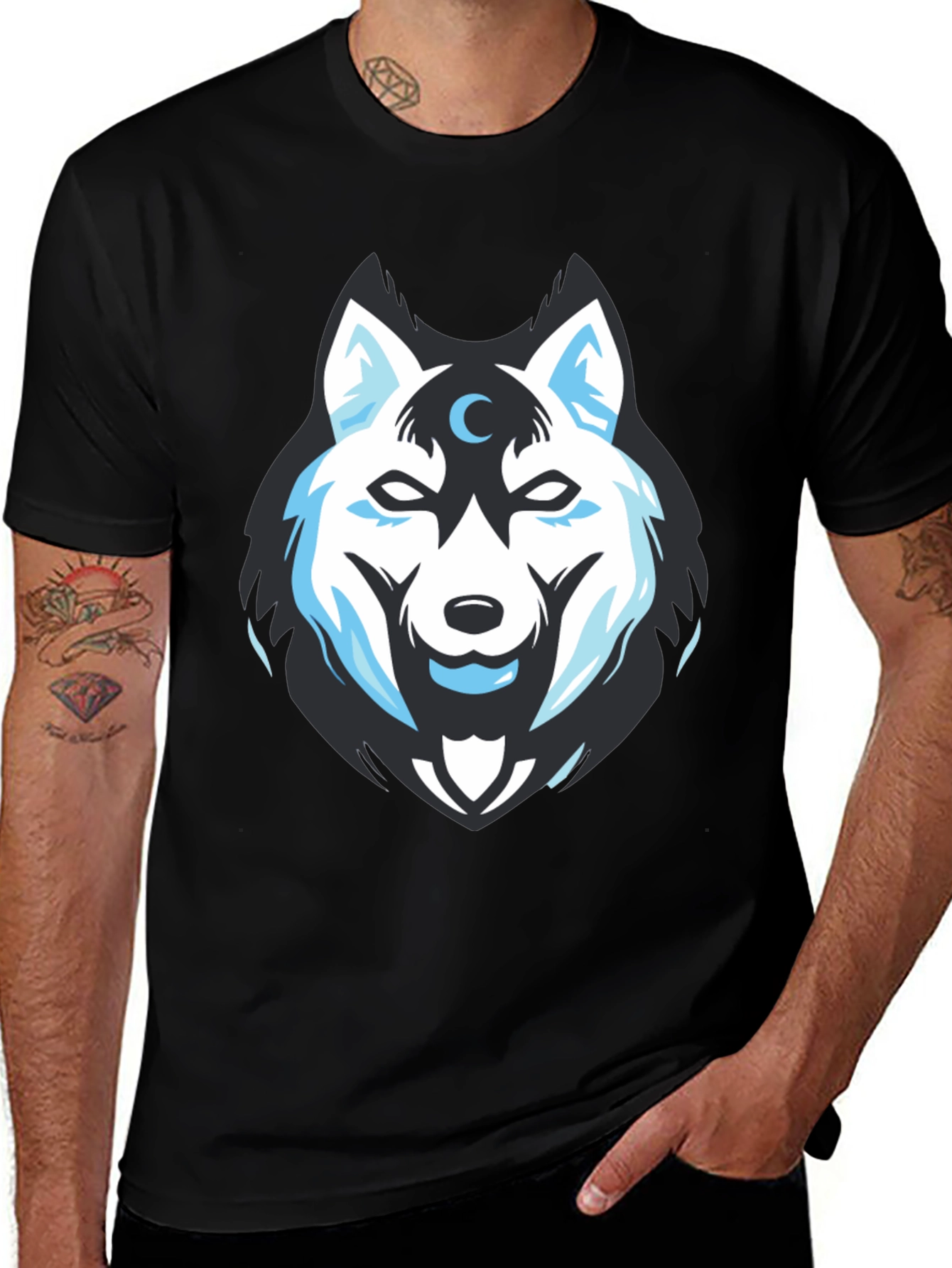 Wolf Moon Graphic Tee - Black Cotton Blend