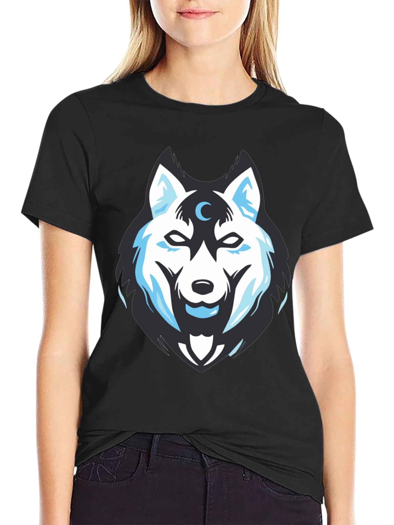 Wolf Moon Graphic Tee - Black Cotton Blend