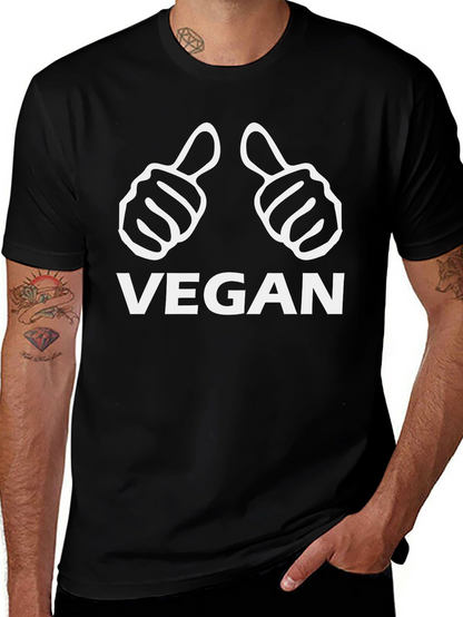 Vegan Thumbs Up Graphic Tee - Black Cotton T-Shirt