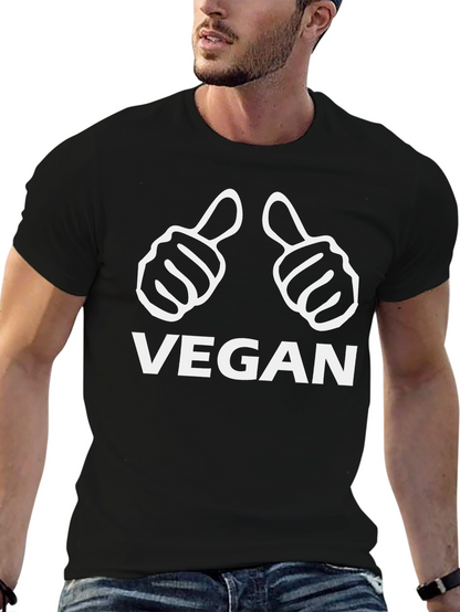 Vegan Thumbs Up Graphic Tee - Black Cotton T-Shirt