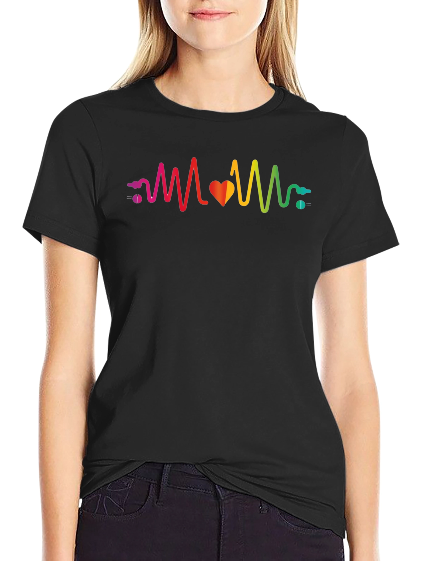 Rainbow Heartbeat Graphic T-Shirt - Stylish & Unique