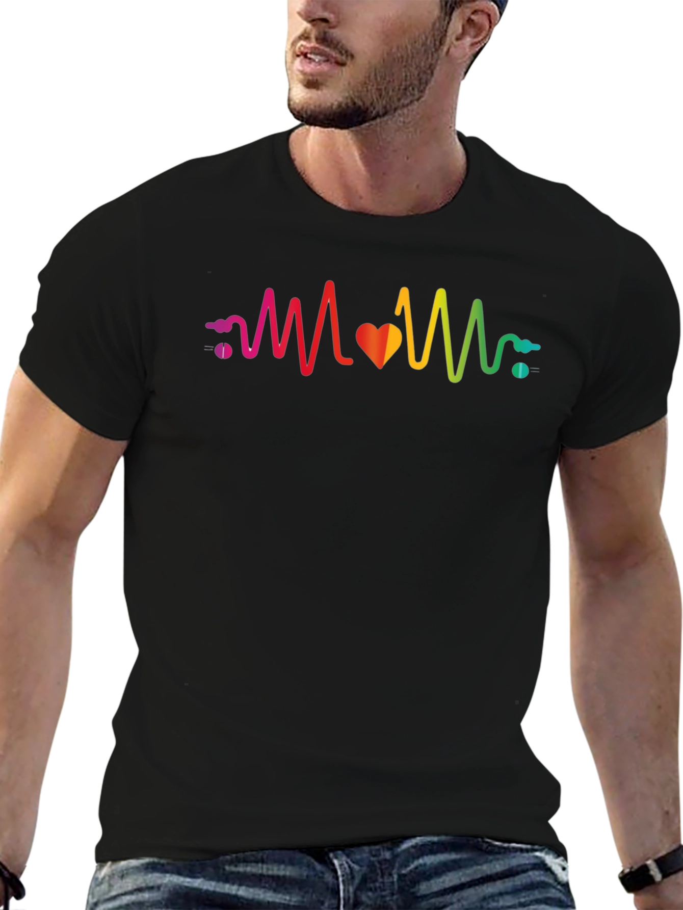 Rainbow Heartbeat Graphic T-Shirt - Stylish & Unique
