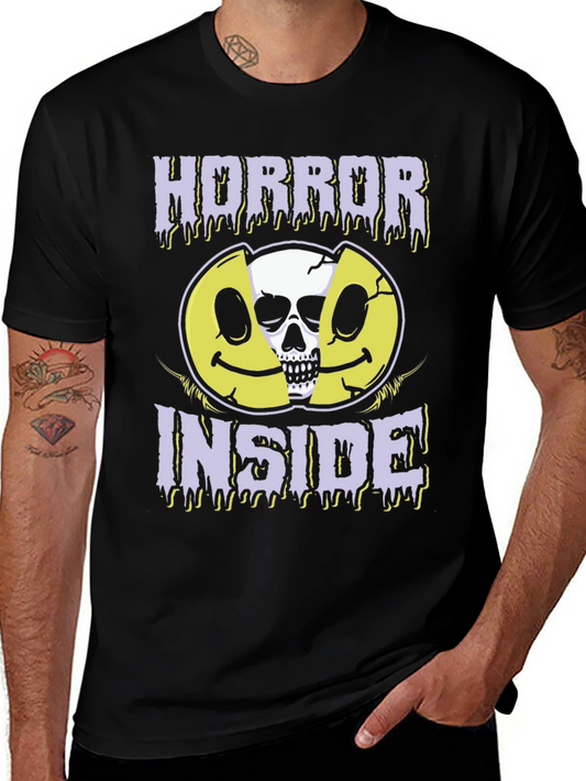 Horror Inside Graphic T-Shirt - Creepy Skull Smiley Face Tee