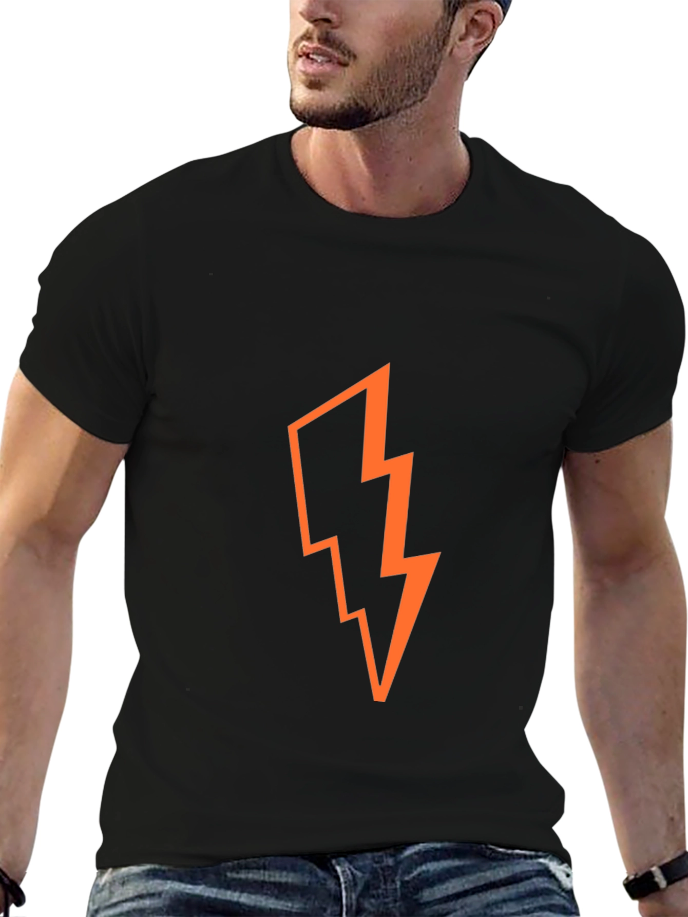 Bold Lightning Bolt Graphic T-Shirt - Black