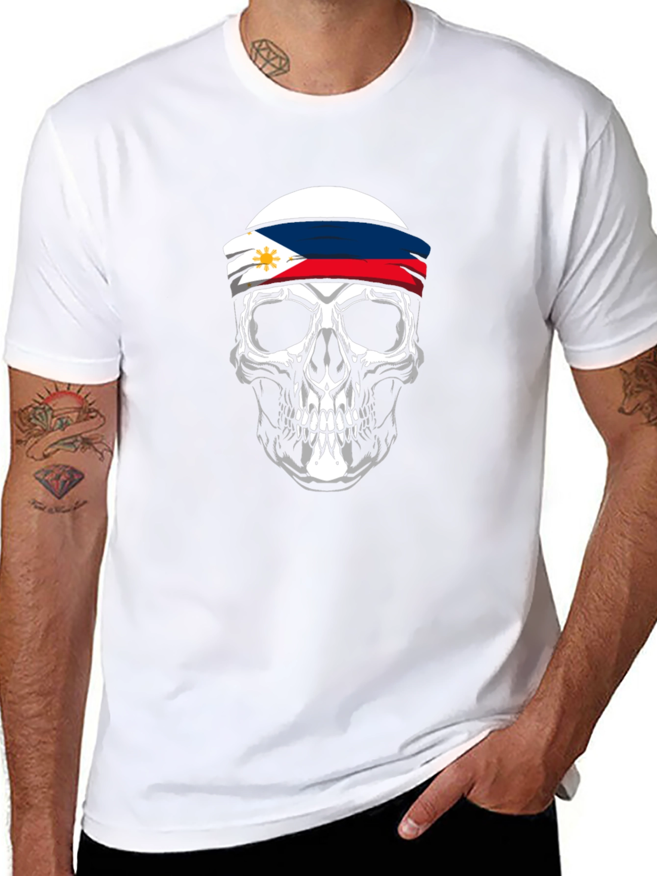 Philippine Flag Skull Graphic Tee - Black