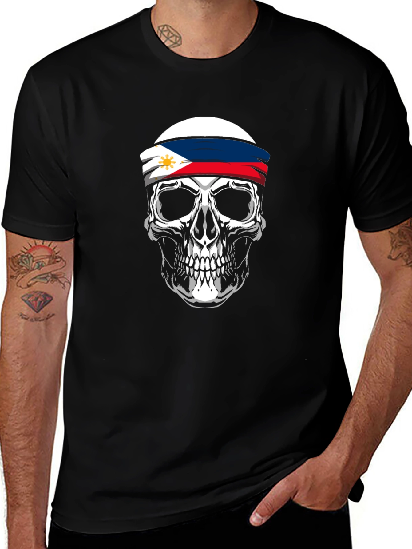 Philippine Flag Skull Graphic Tee - Black
