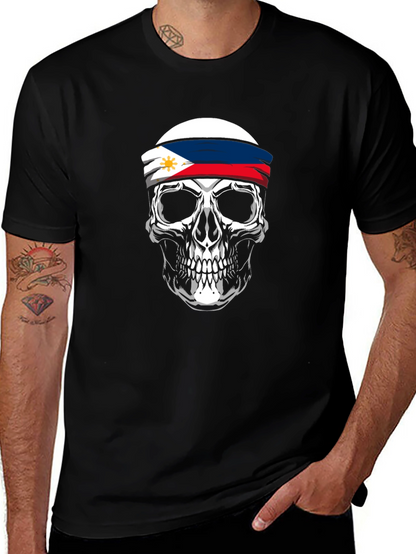 Philippine Flag Skull Graphic Tee - Black