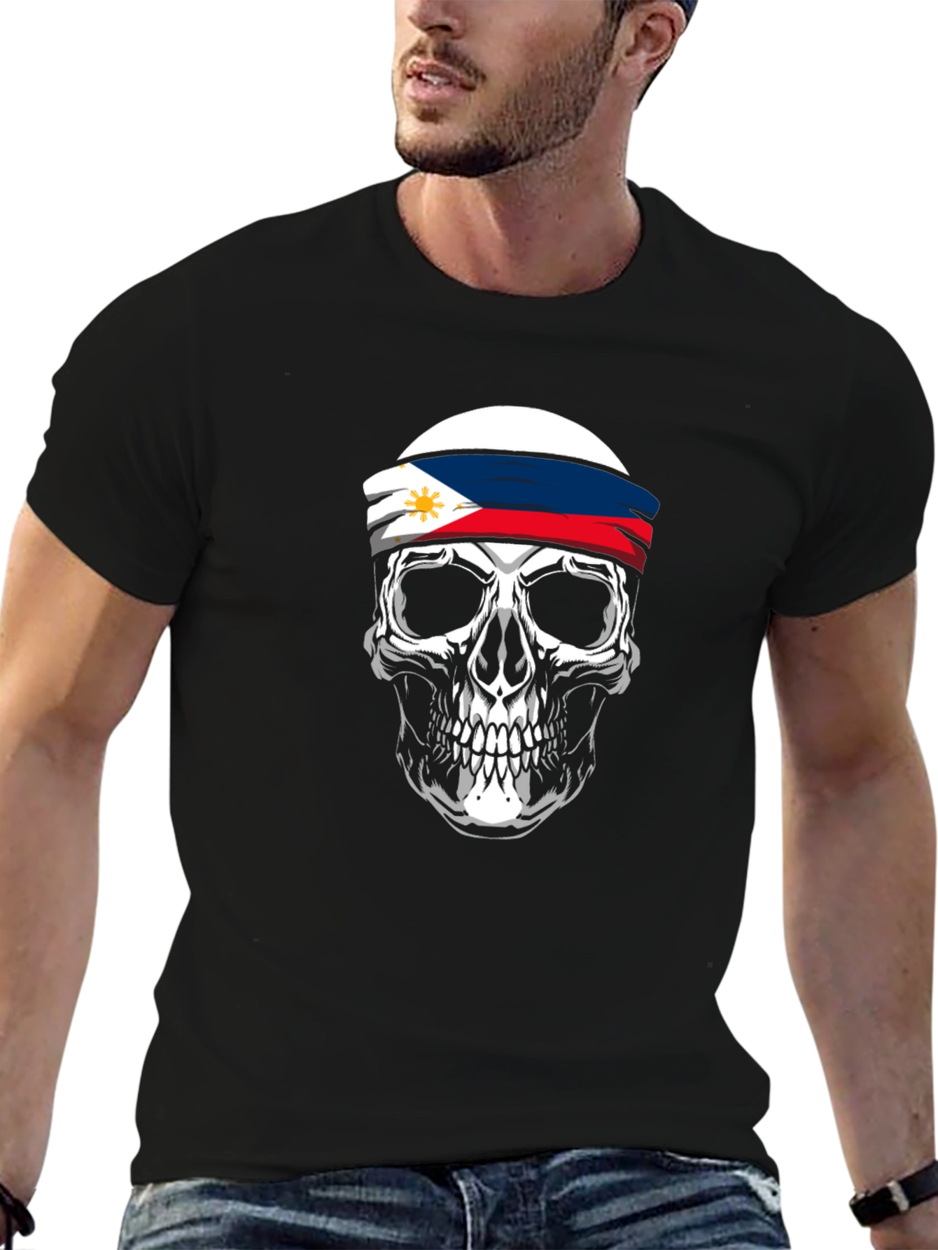 Philippine Flag Skull Graphic Tee - Black