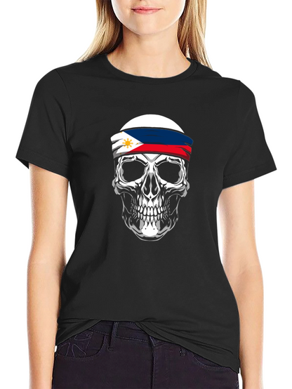 Philippine Flag Skull Graphic Tee - Black