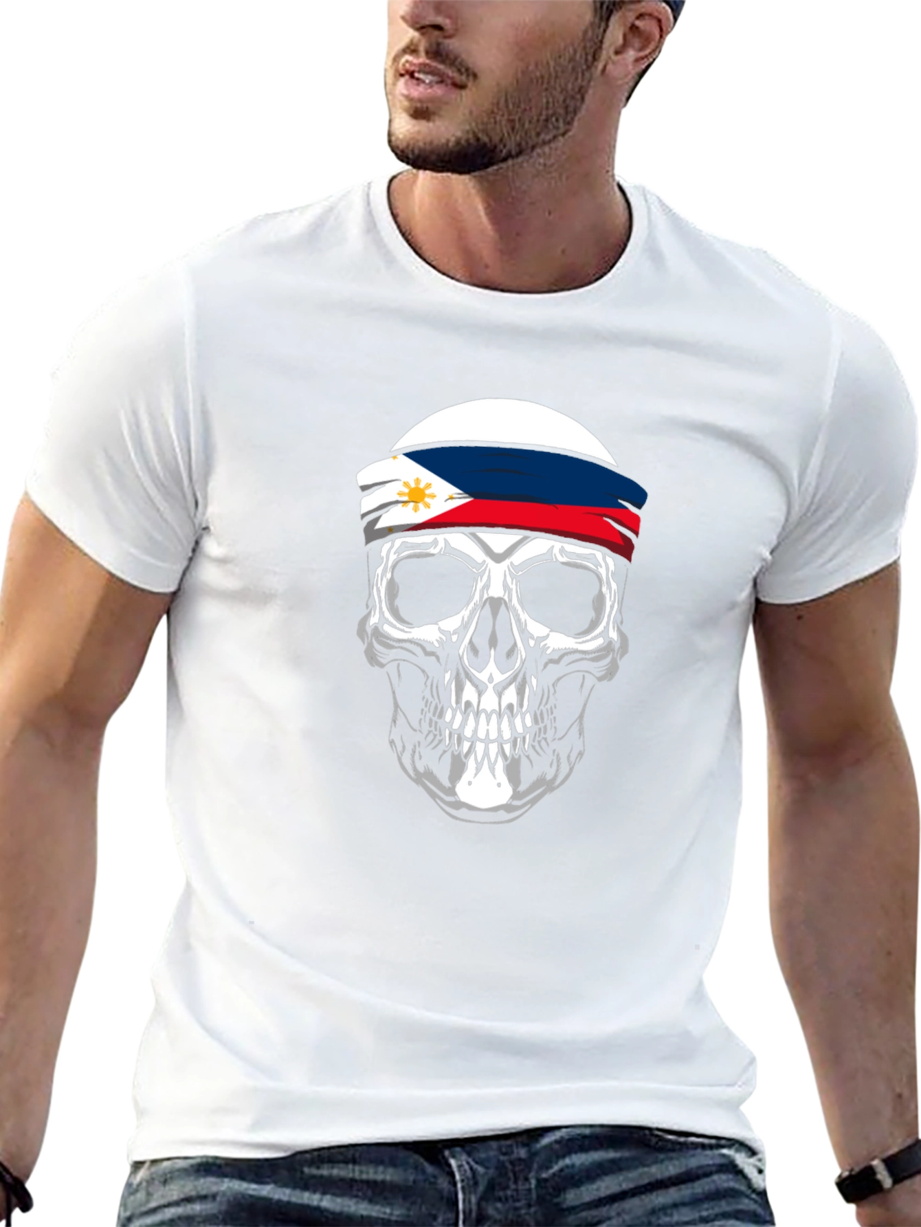 Philippine Flag Skull Graphic Tee - Black