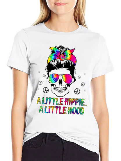 Hippie Hood Tie Dye Skull T-Shirt