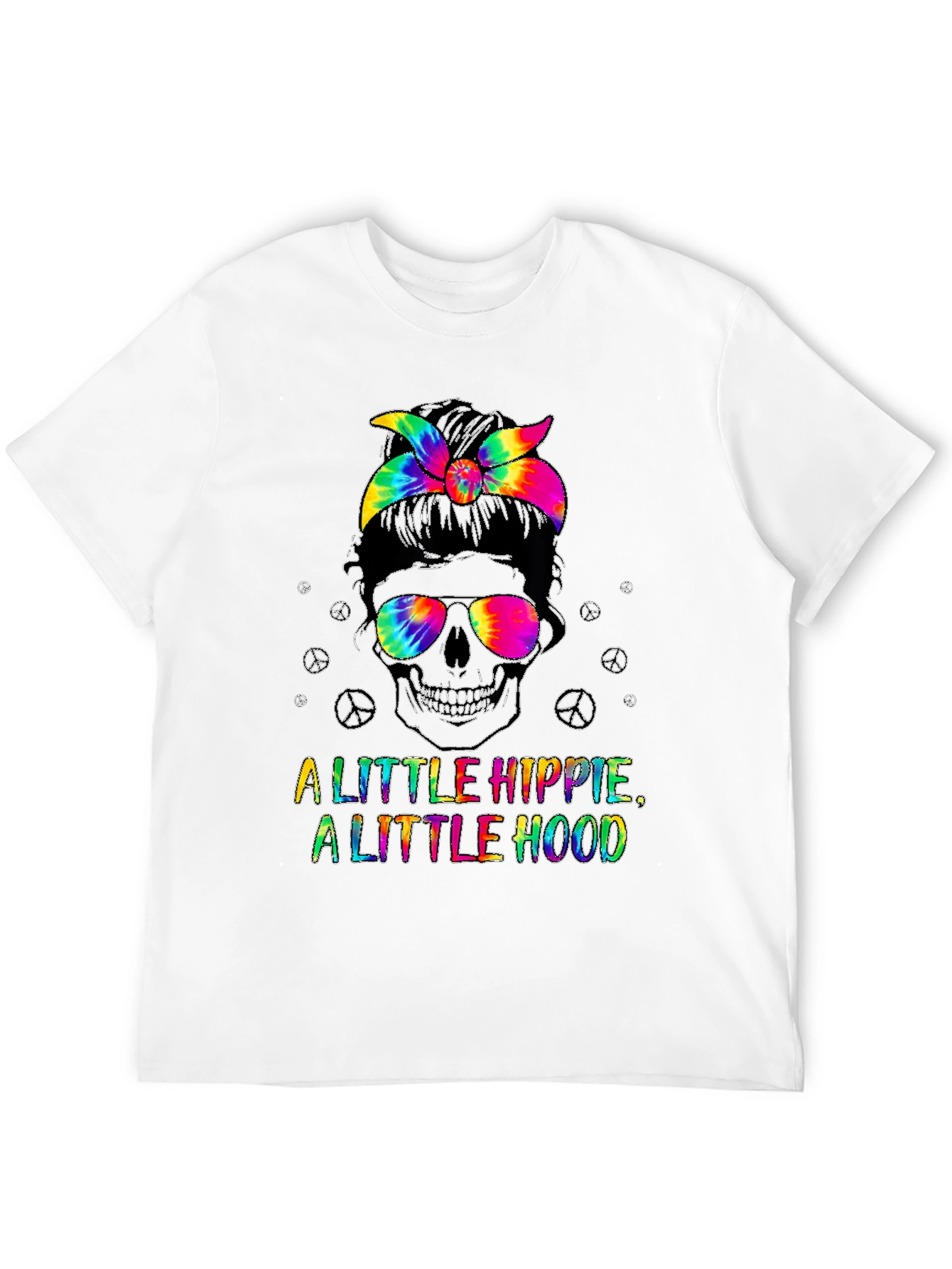Hippie Hood Tie Dye Skull T-Shirt