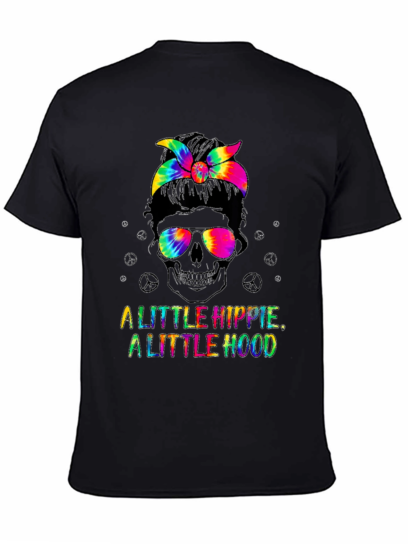 Hippie Hood Tie Dye Skull T-Shirt