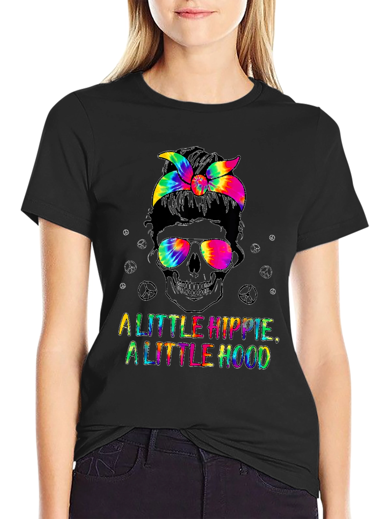 Hippie Hood Tie Dye Skull T-Shirt