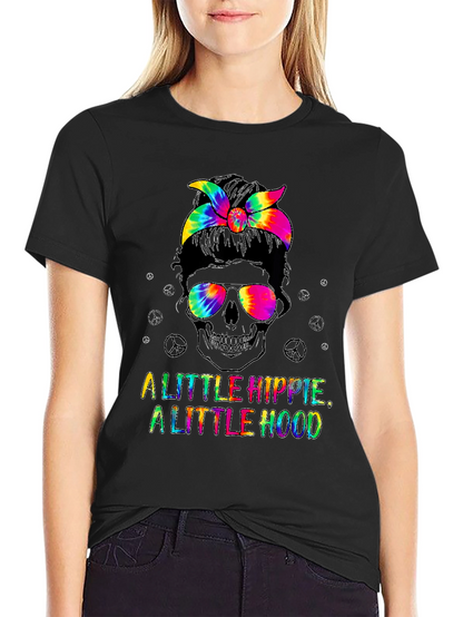 Hippie Hood Tie Dye Skull T-Shirt
