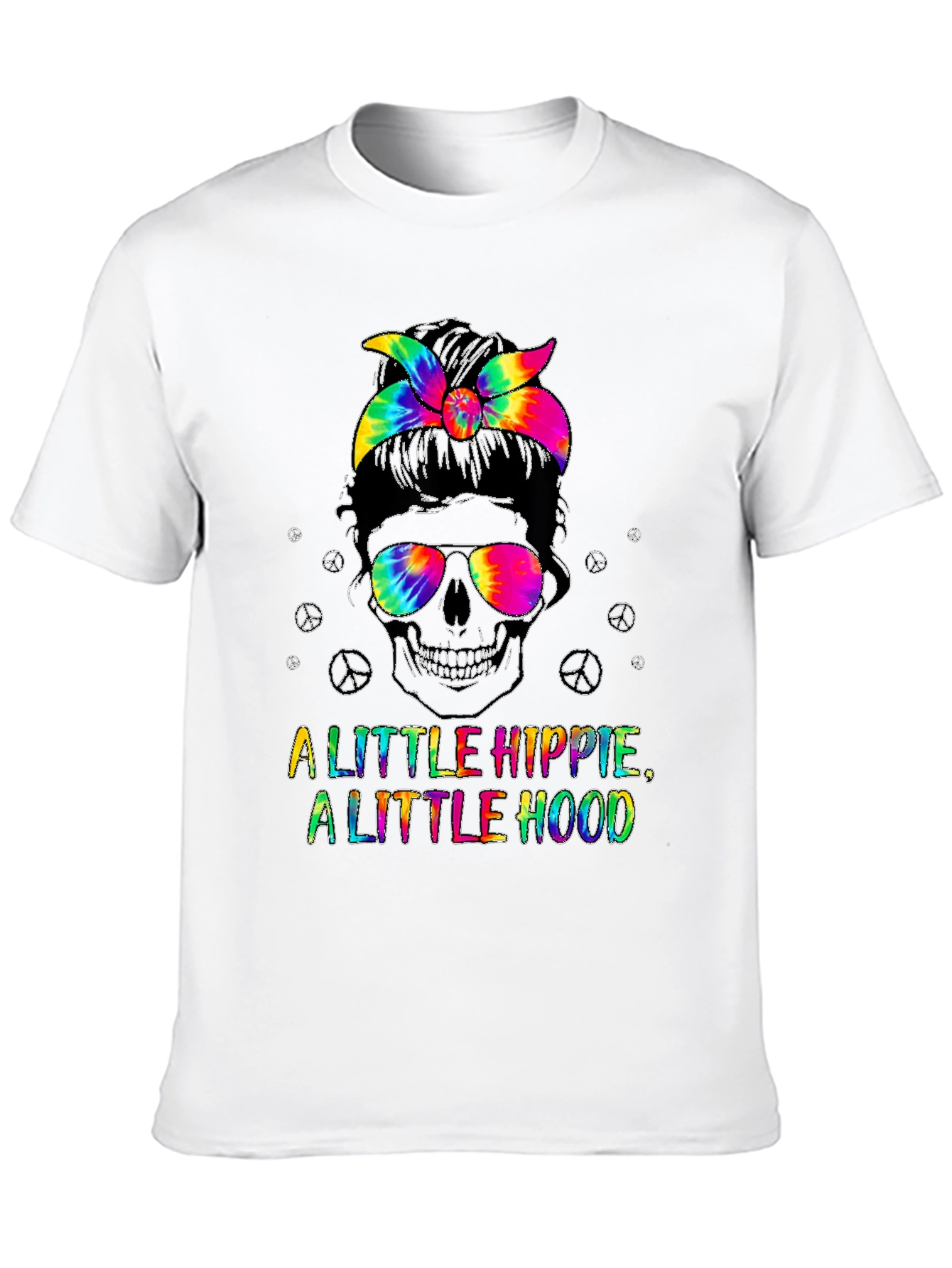 Hippie Hood Tie Dye Skull T-Shirt