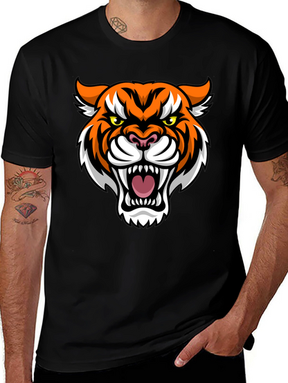 Mens Black T-Shirt with Tiger Graphic