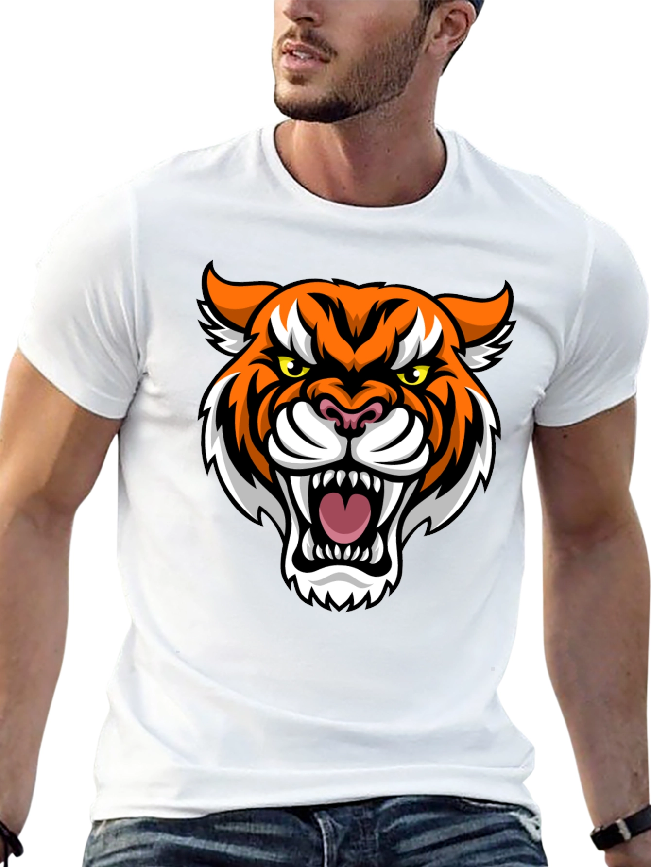 Mens Black T-Shirt with Tiger Graphic