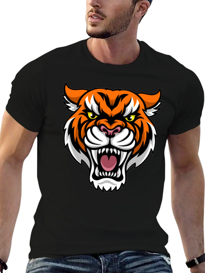 Mens Black T-Shirt with Tiger Graphic