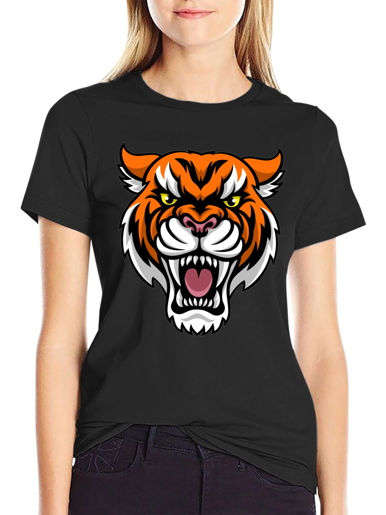 Mens Black T-Shirt with Tiger Graphic