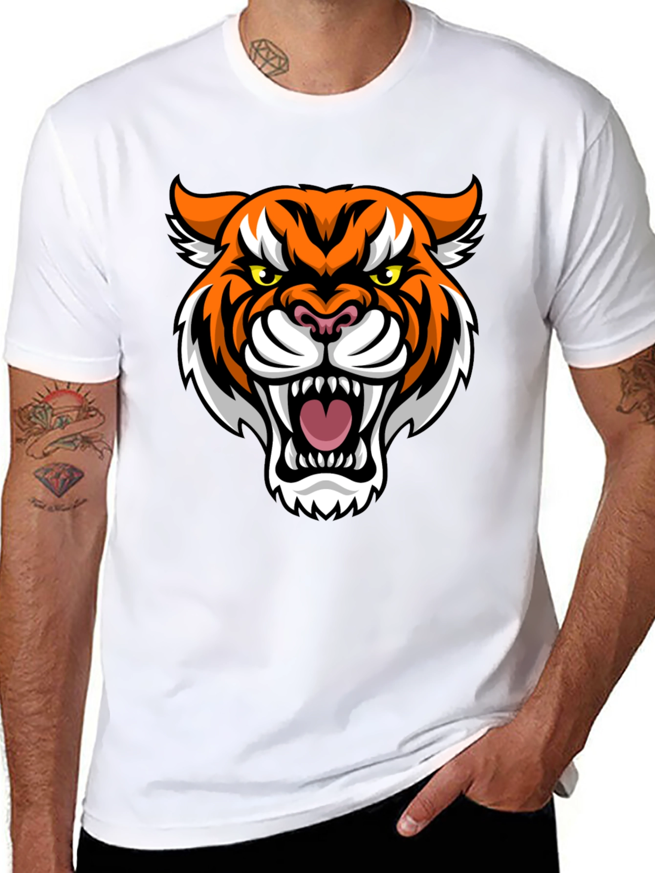 Mens Black T-Shirt with Tiger Graphic