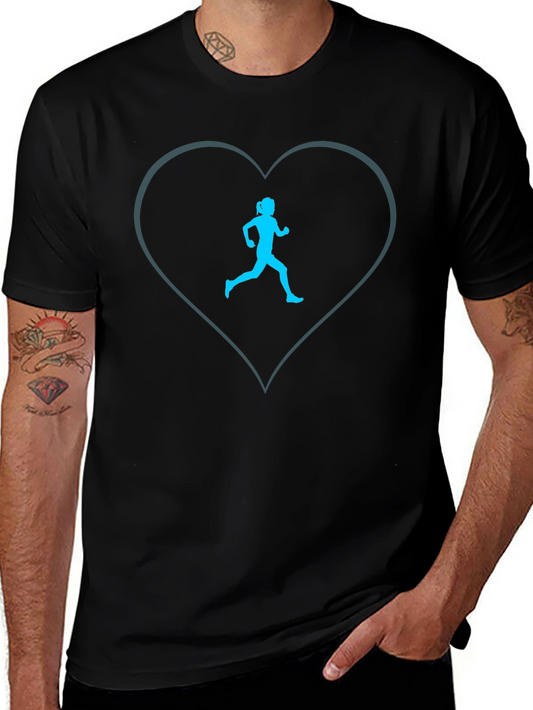 Runner Heart Tee - Black Cotton Blend Graphic T-Shirt