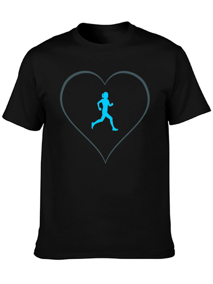 Runner Heart Tee - Black Cotton Blend Graphic T-Shirt