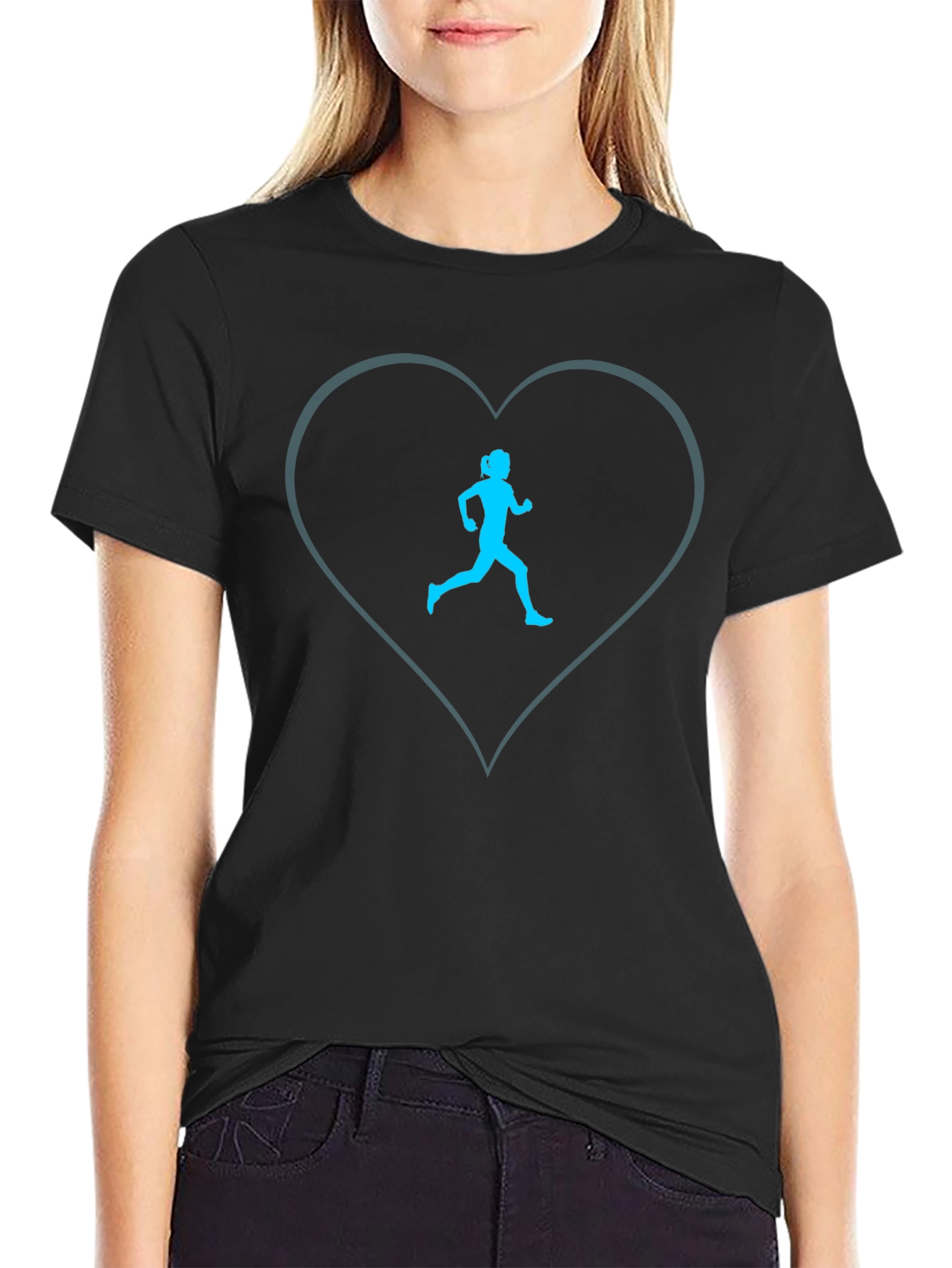 Runner Heart Tee - Black Cotton Blend Graphic T-Shirt