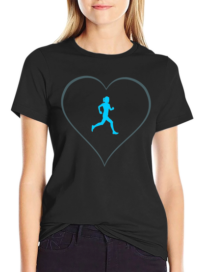 Runner Heart Tee - Black Cotton Blend Graphic T-Shirt