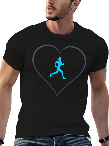Runner Heart Tee - Black Cotton Blend Graphic T-Shirt